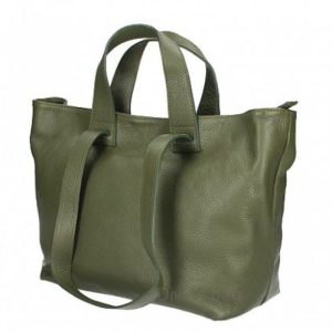 MAXI leren tas – hand vatten – dubbele vakken – zakje voor mobieltje – MILITAIR GROEN kleur