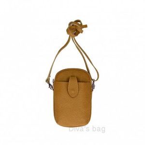 Lederen schoudertas – crossbody – mobile telefoon – rits sluiting – stoere leren tasje – COGNAC kleur