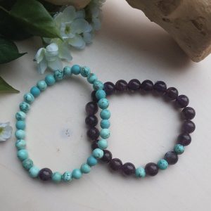 Handgemaakte dubbel armband van edelsteen, sieraden van Amethist en Chinese Turquoise 2st