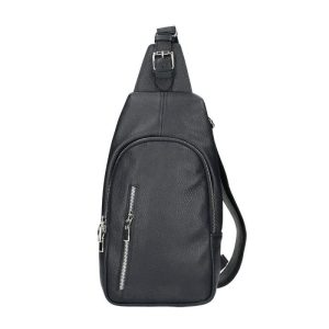 100% Lederen Rugzak Van Echt Leer, met vele zakjes ZWART kleur, langwerpige rugzak – voor en achter dagen