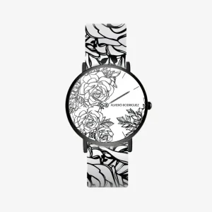 Kleurrijke dames horloge – Japanse uurwerk – silicone armband – comfortabel – Zwarte roos