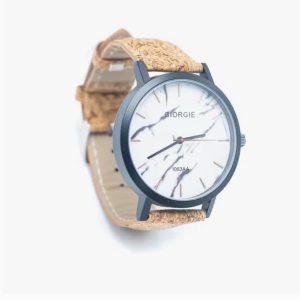 Ecologische Horloge met puur kurk band en marmer look kast – unisex – milieuvriendelijk –  WA-222
