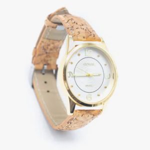 Ecologische Horloge met eerlijke kurk band voor dames – milieuvriendelijk- goudkleurig horloge kast WA-359