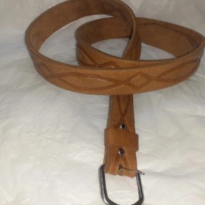 Leren heren smalle riem met patroon – staal gesp – LICHT BRUIN kleur