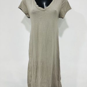 Puur katoen maxi jurk met v-hals – a-lijn – in kleur TAUPE – luchtig en moderne zomer jurk maat 36/38