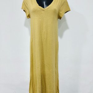 Puur katoen maxi jurk met v-hals – a-lijn – in kleur CAMEL – luchtig en moderne zomer jurk maat 36/38