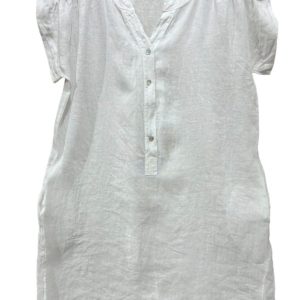 Luchtige linnen jurk- kleur WIT- korte raglan mouwen – zijzakken en knoppen – maat  42/44
