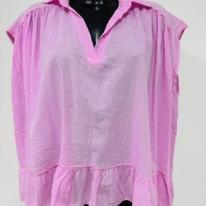 Biologische katoen zomer mouwloze top – doorzichtig en luchtig – balon – volant – kleur ROZE – maat 40/44