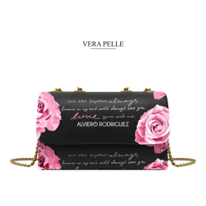 Eco gerecycled leer hand tas – voorgevormd – goeden ketting schouder riem – roze lux patroon