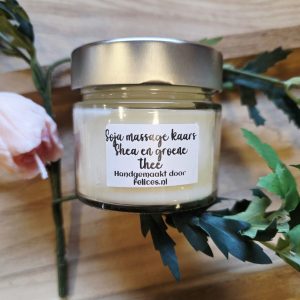 Handgemaakte soja massage kaars – shea boter – Witte tea – grapefruit  – zachte geurende massage 230gr