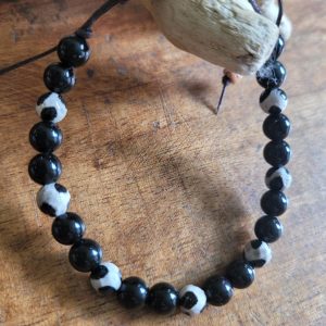 Heren mannen handgemaakte edelsteen armband van onyx en agaat