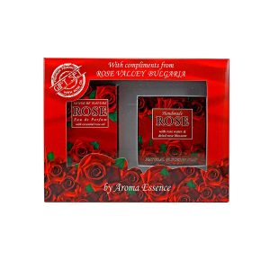 Set van 2 producten Red Rose – Eau De Parfum met etherische rozenolie – zeep met rozenbladjes 2st