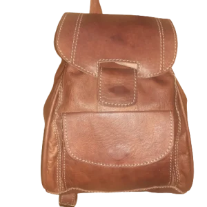 100% Runden Lederen dubbele magneet kleine rugzak – handgemaakt in Marokko WARM BRUIN