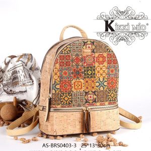 Rugzak van recycled  kurk – leer – met grote voorzaak – ritssluiting  – midden grootte – fantasie