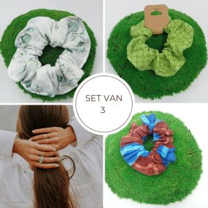 3 stuks Handgemaakte katoenen haar elastiekjes in diverse kleuren – Scrunchie – maar small – 3 stuks