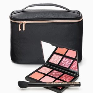 Beauty Make-up Tasje – Set van 2 producten en tas – wangen rouge – 6 kleuren – glitter en mat gezicht borstel – 2st