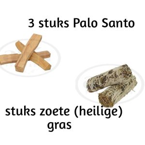 Set van Handgemaakte wierook bundel – smudge – 1 witte salie en zoet gras – heilige gras en 3 st Palo Santo