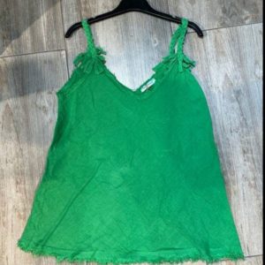 Linnen top met spaghetti bandjes – gevlochten banden met strikje – kleur GROEN – maat 36/38