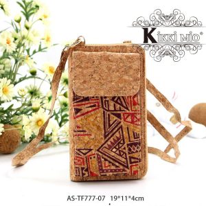 Prachtige kurk/leer portemonnee en cross-over tas – mobile – vele vakken en ritssluiting – geometrisch