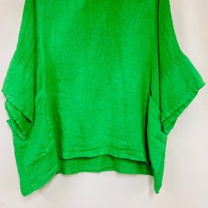 Linnen top met ronde hals – voor zakken – kleur GRASS GROEN – Maat 44/46