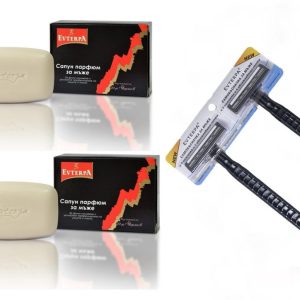 Natuurlijke heren scheer set 2x Geparfumeerde zeep voor mannen en 2x scheermesjes – met 3 mesjes – 4st